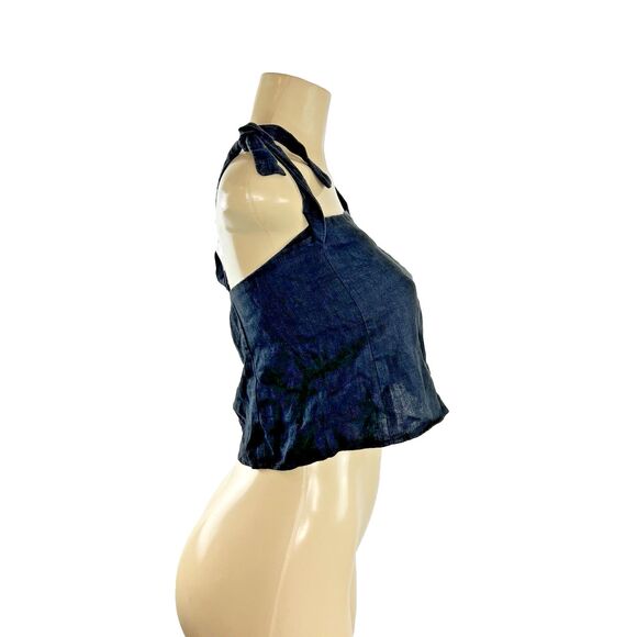 Reformation Crop Top Size XS Black Square Neck Tie Straps Light Surplus Fabric - Picture 3 of 7